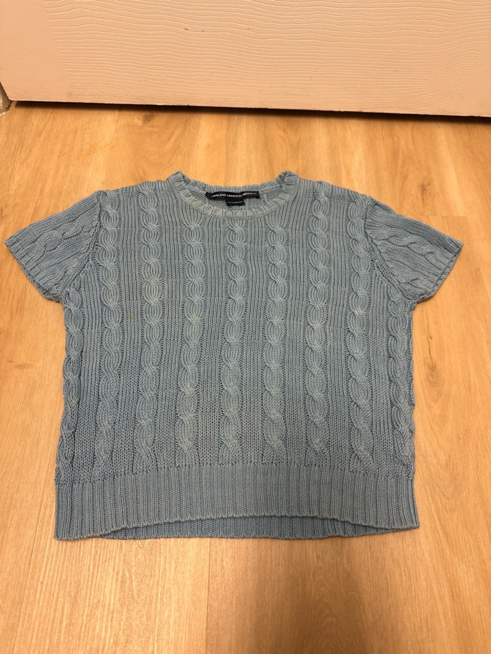 Lauren Ralph Lauren Women's Metallic Cable-Knit Short-Sleeve Sweater Size M